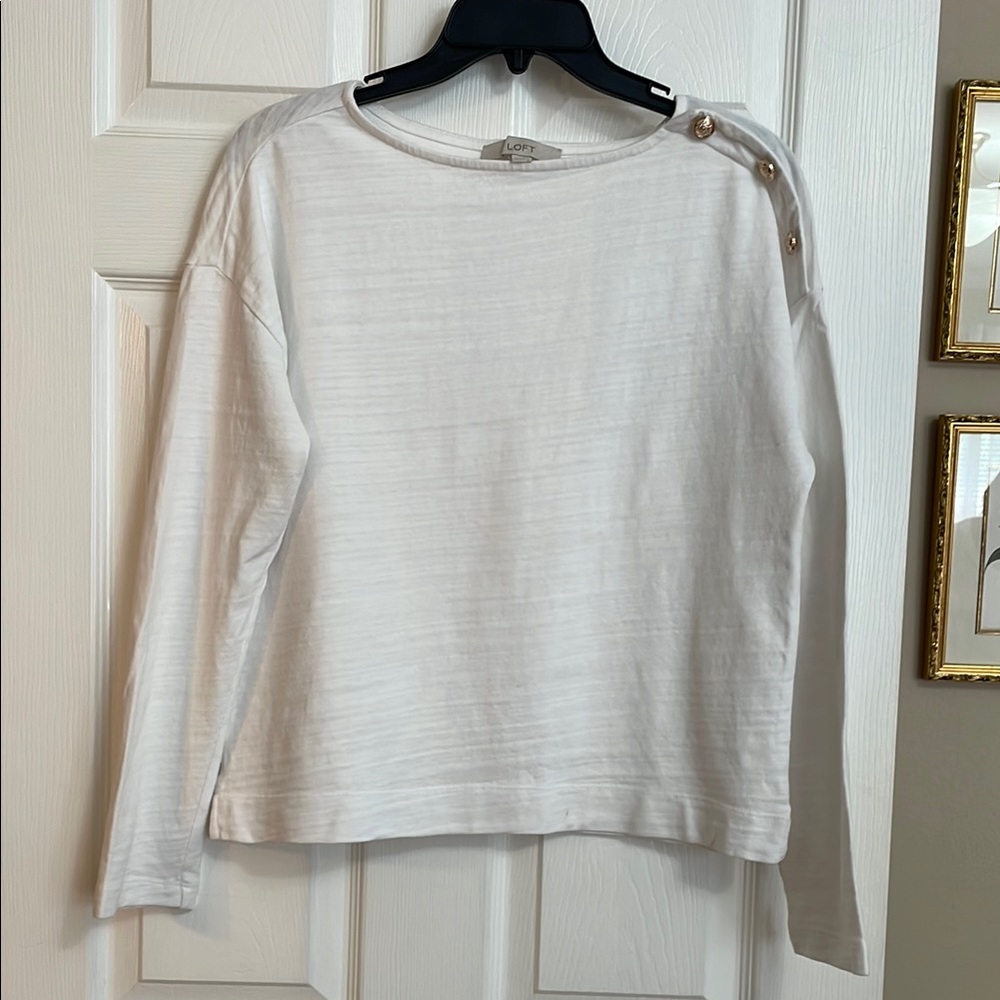 LOFT Women's White Button-Shoulder Top